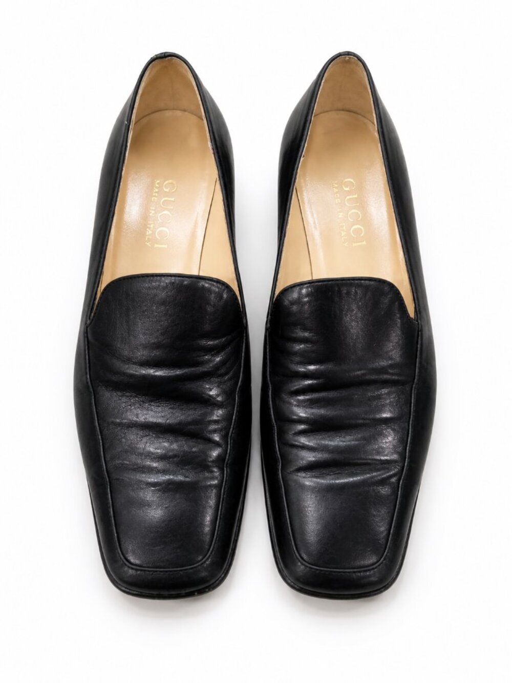 Gucci Vintage Black Leather Loafers Square Toe Size 6.5